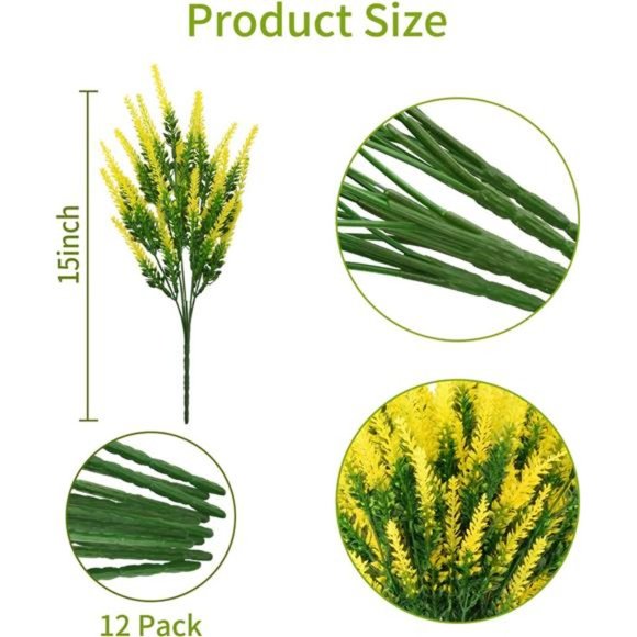 Artificial Outdoor Lavender Flowers 12 Bundles No Fade UV Resistant Fake Plastic - Picture 4 of 7